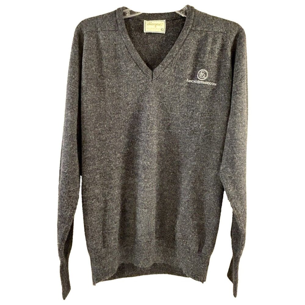 VTG Hogan Rancho Bernado Inn California Golf Sweater V Neck Gray Embroidered  L